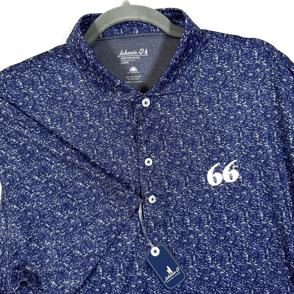 Johnnie O Polo Shirt Mens Large Boggings Performance Golf Navy Blue 66 Logo NWT